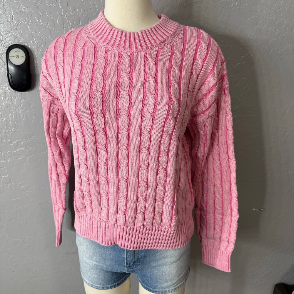 Gap Relaxed Cable-Knit Crewneck Sweater, Pink, S, 817298